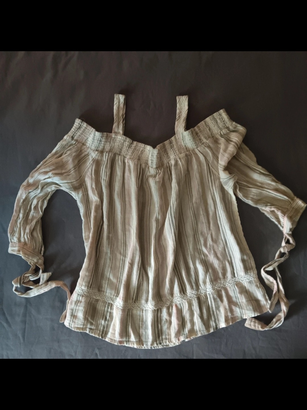LC Lauren Conrad Taupe Striped Off-Shoulder Peasant Top 100% Cotton